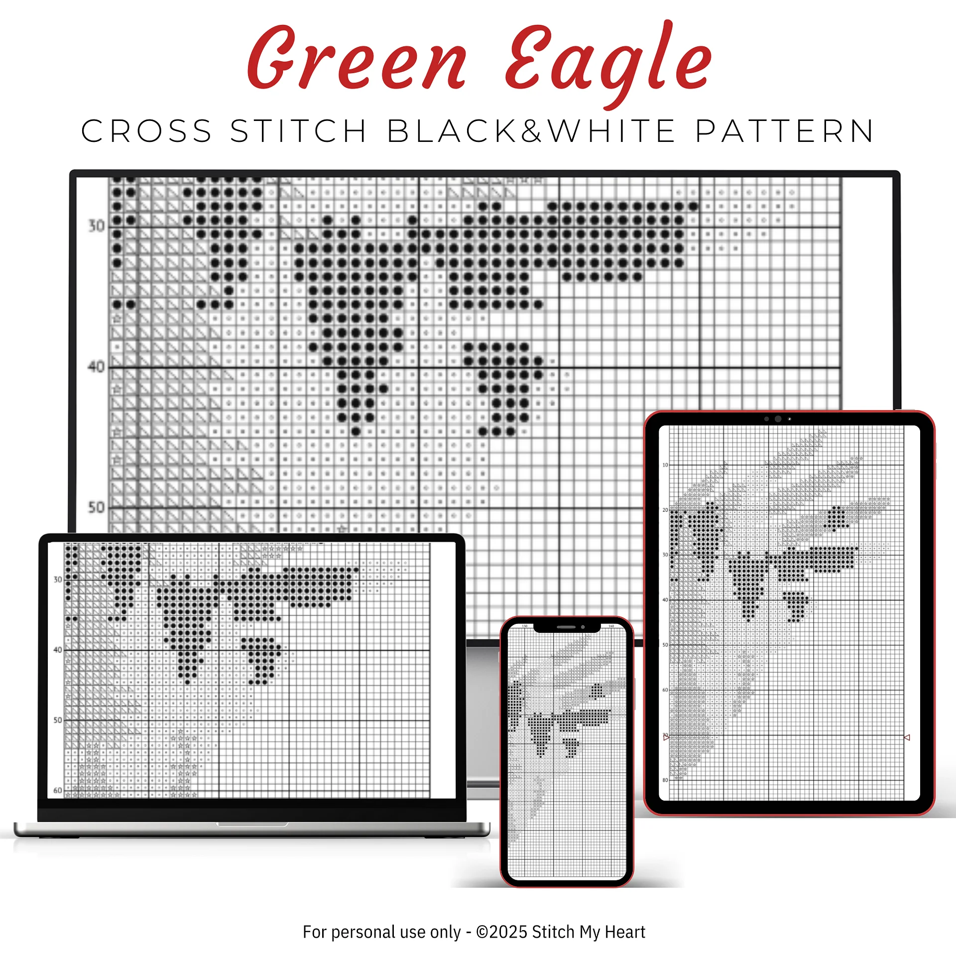 Green Eagle Tree Silhouette Cross Stitch Pattern product image (4)
