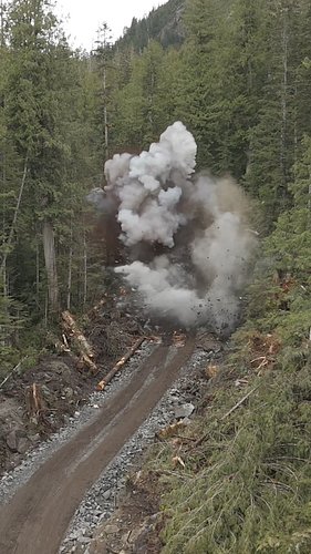 Huge rock + dynamite. Most fun way to build a logging road. 😆 #logging