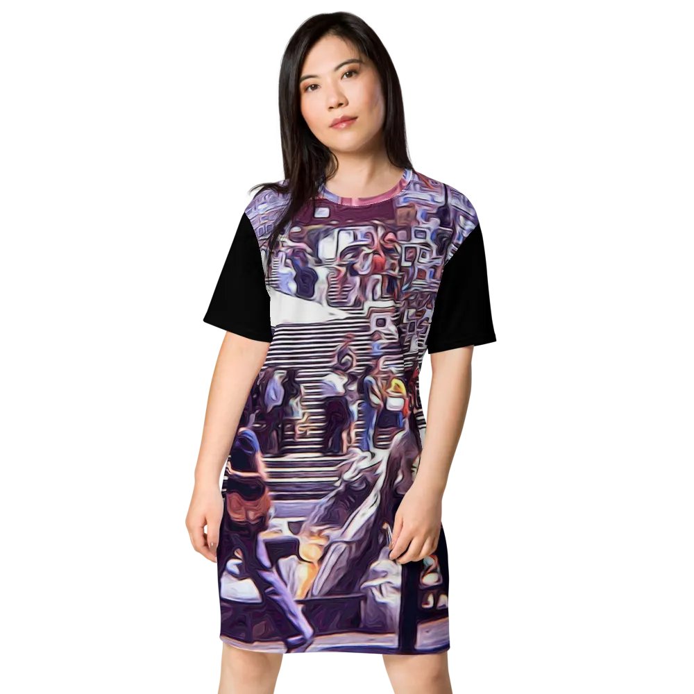Art Market Spanish Steps Rome 1970s Tshirt Dress product image (3)