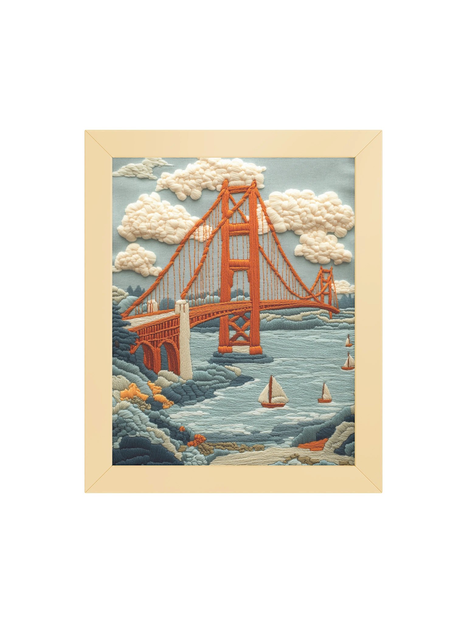 Meet Me by the Golden Gate | Embroidery-Style Wall Art — Framed Print product image (29)