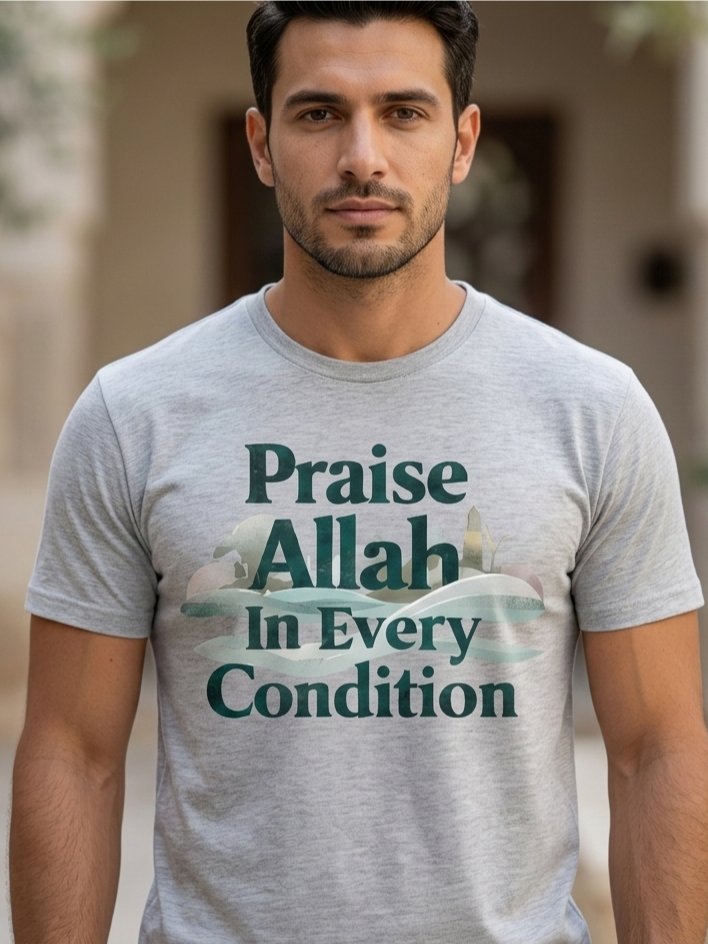Praise Allah In Every Condition Graphic Tee | Wavy Script Mantra | Timeless Faith Resilience product image (1)