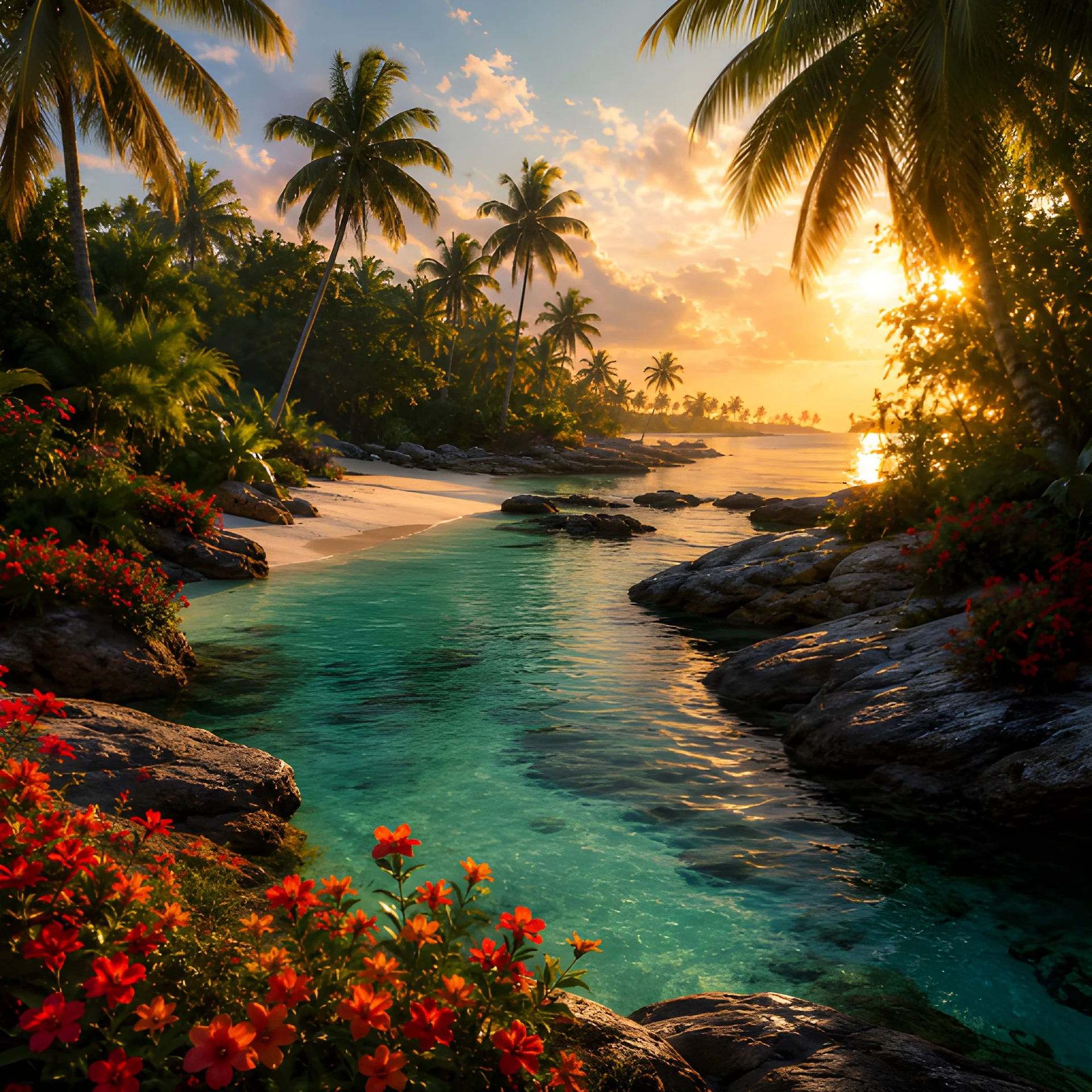 Golden Hour Tropical Beach | Sunset Paradise Digital Wall Art Download | 8K Printable product image (2)