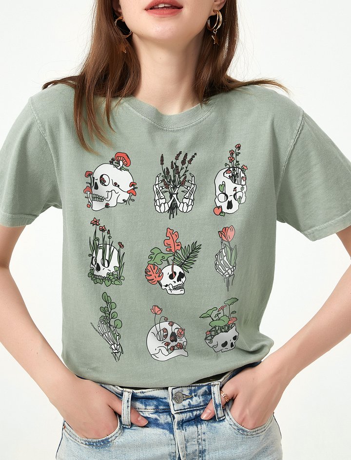 A Grid of Skulls and Skeletons Plant Lover Shirt | Goblin Core, Fairy Core, and Botanicals T-Shirts product image (1)