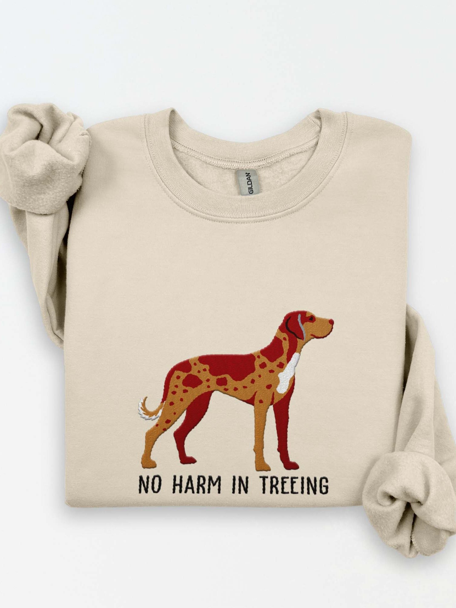 No Harm in Treeing Sweatshirt (Embroidered) of a Catahoula Leopard Dog(Red Leopard) product image (1)