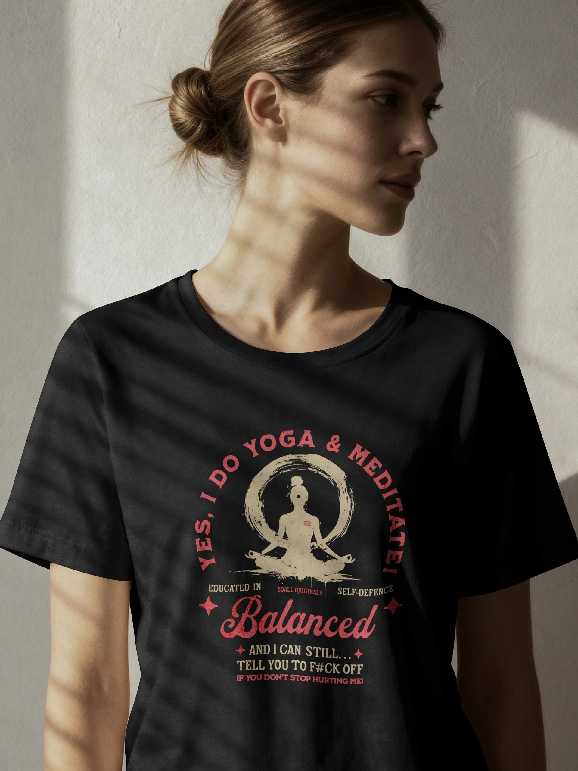 Yes I Do Yoga and Meditate_Self-Defence Bella R3CVR.i Unisex T-shirt_EQALL® Originals_Pink / Beige product image (25)