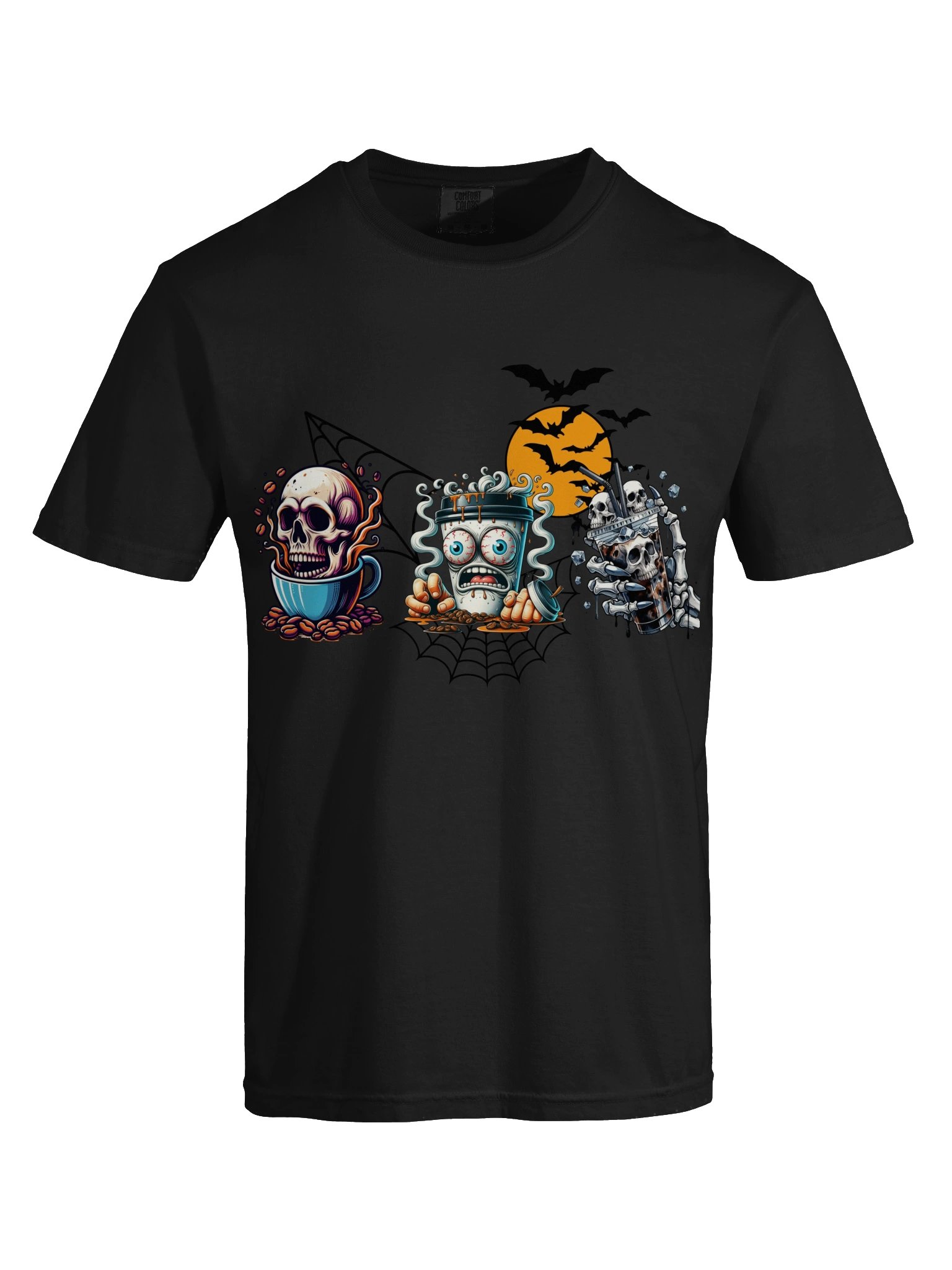 Halloween Coffee Unisex T-Shirt – Spooky Skulls, Bats & Coffee Cup Graphic product image (84)