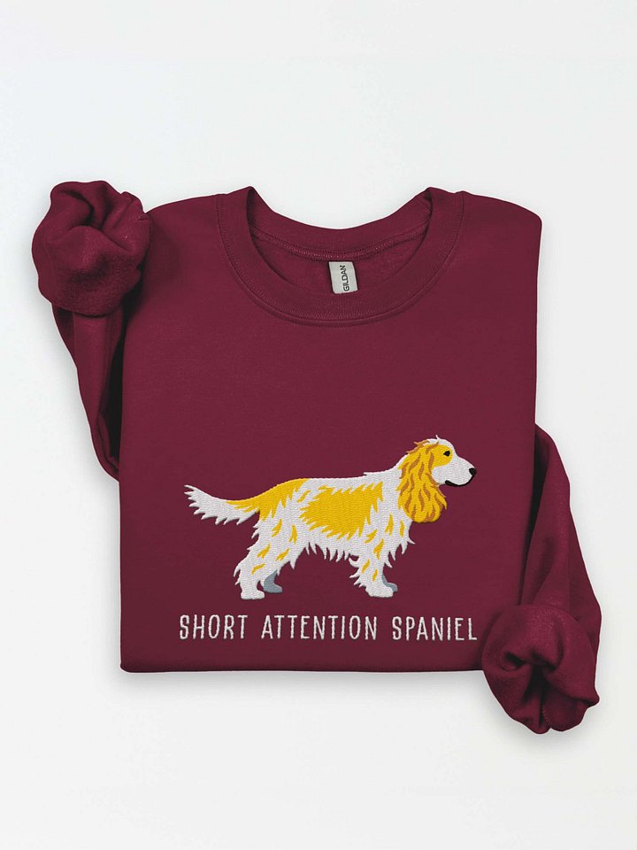 Short Attention Spaniel Sweatshirt (Embroidered) of an English Cocker Spaniel(Lemon & White, Full Tail) product image (1)