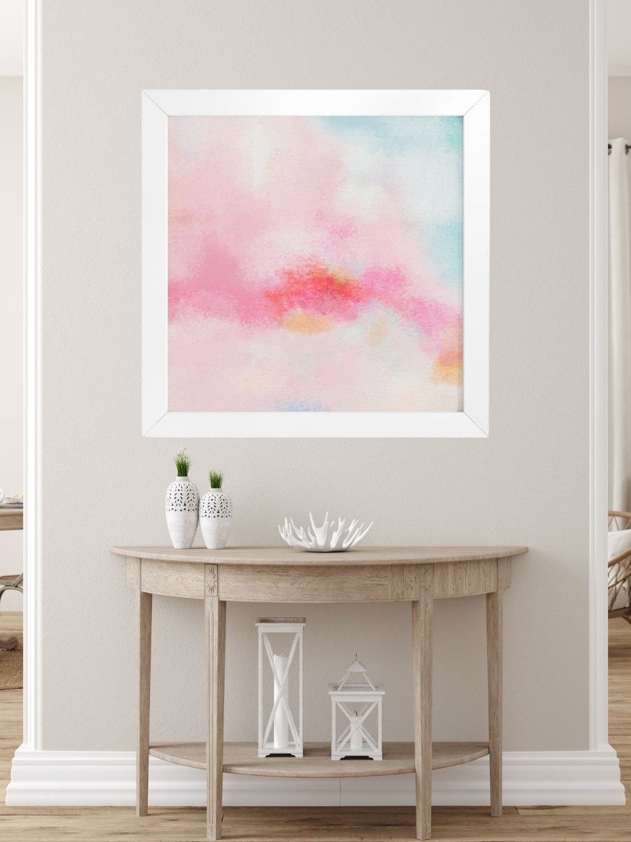 Blush pink, hot pink, peach, teal blue and white abstract painting print product image (46)