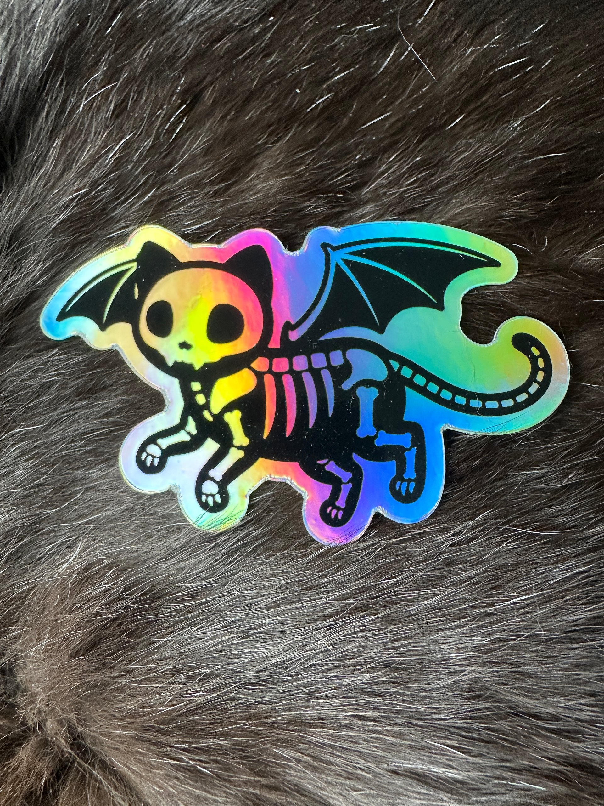 Holographic skelly battycat sticker product image (1)
