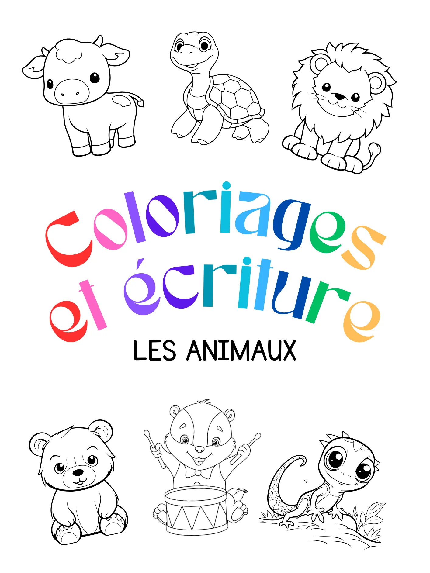 coloring and writing animals sheets document A4 product image (1)