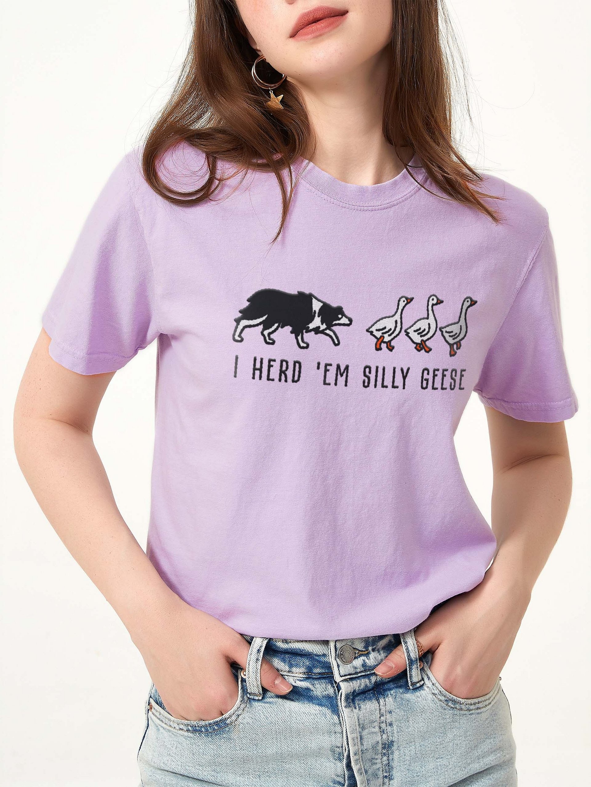 I Herd 'Em Silly Geese T-Shirt(Embroidered) of an Australian Shepherd(Black & White) product image (2)