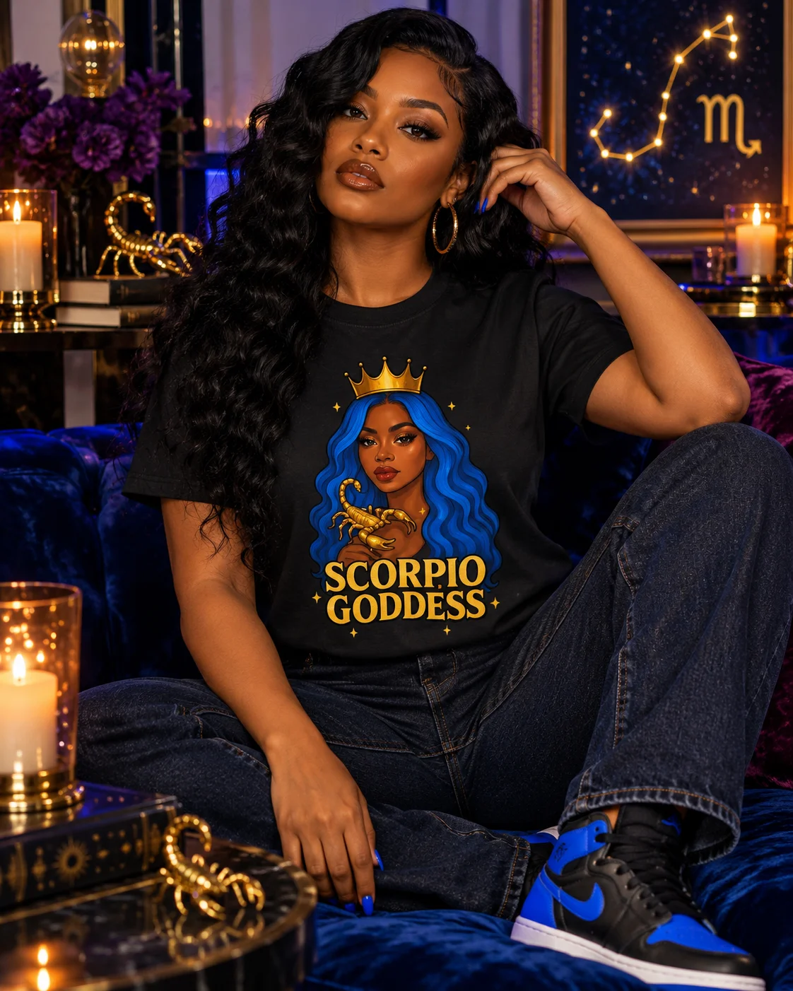 Scorpio Goddess Blue Hair Graphic Tee | Scorpio Zodiac T-Shirt | Astrology Birthday Gift product image (7)
