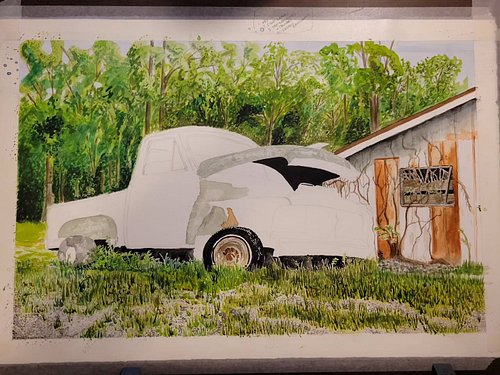 Continuing work on the truck piece 
#truck #watercolor #art #artist  #wip