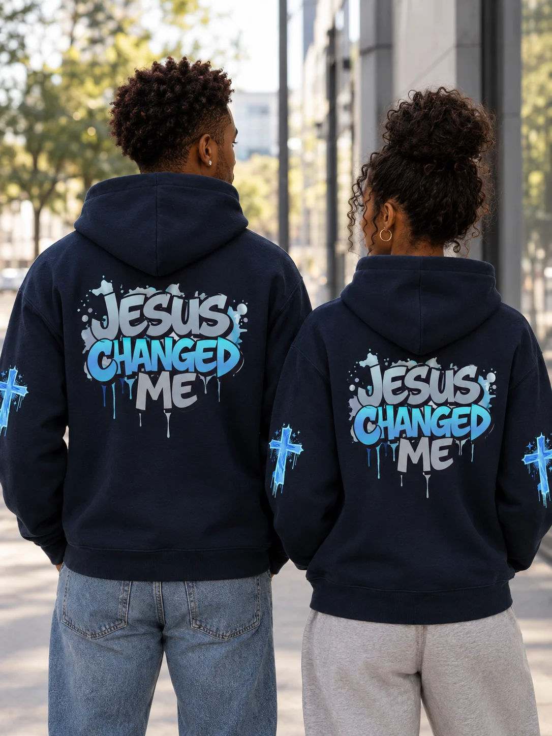 Jesus Changed Me Blue and Grey Graffiti Hoodie product image (3)