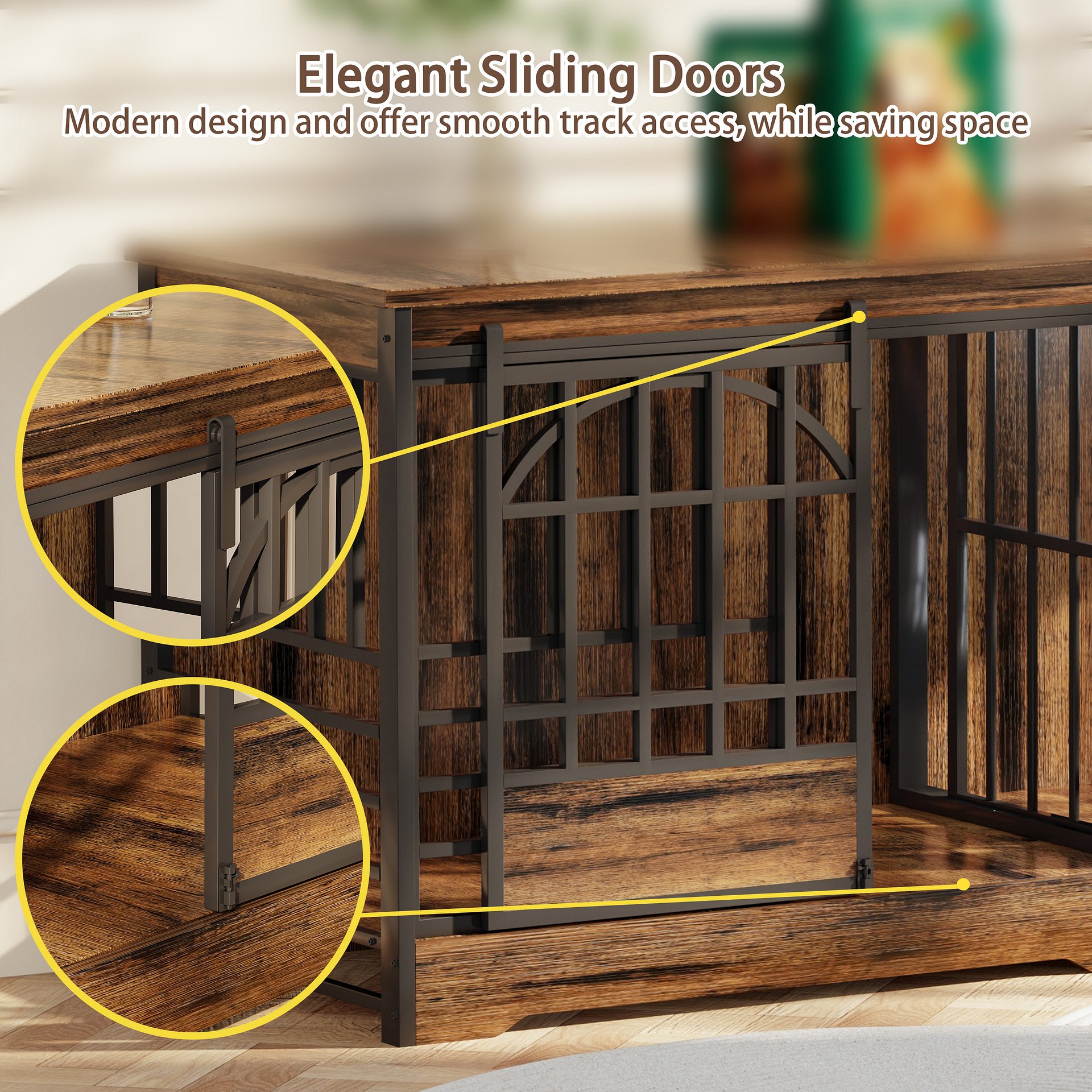 78 Inch Double Dog Crate Furniture, Extra Large Dog Kennel Indoor with Divider, Heavy Duty Dog Cage for 2 Dogs, Decorative Wooden Dog House Decorative Table TV Stand, Pet House for XLarge Dogs,Brown product image (8)