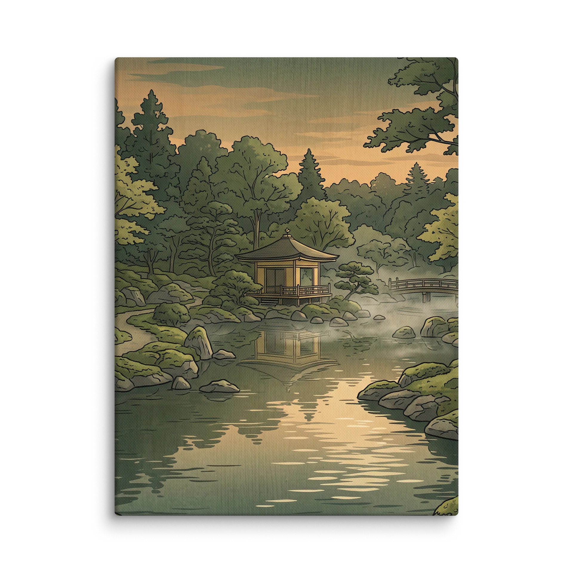 Tranquil Lakeside Pavilion Canvas - Japanese Minimalist Art product image (1)