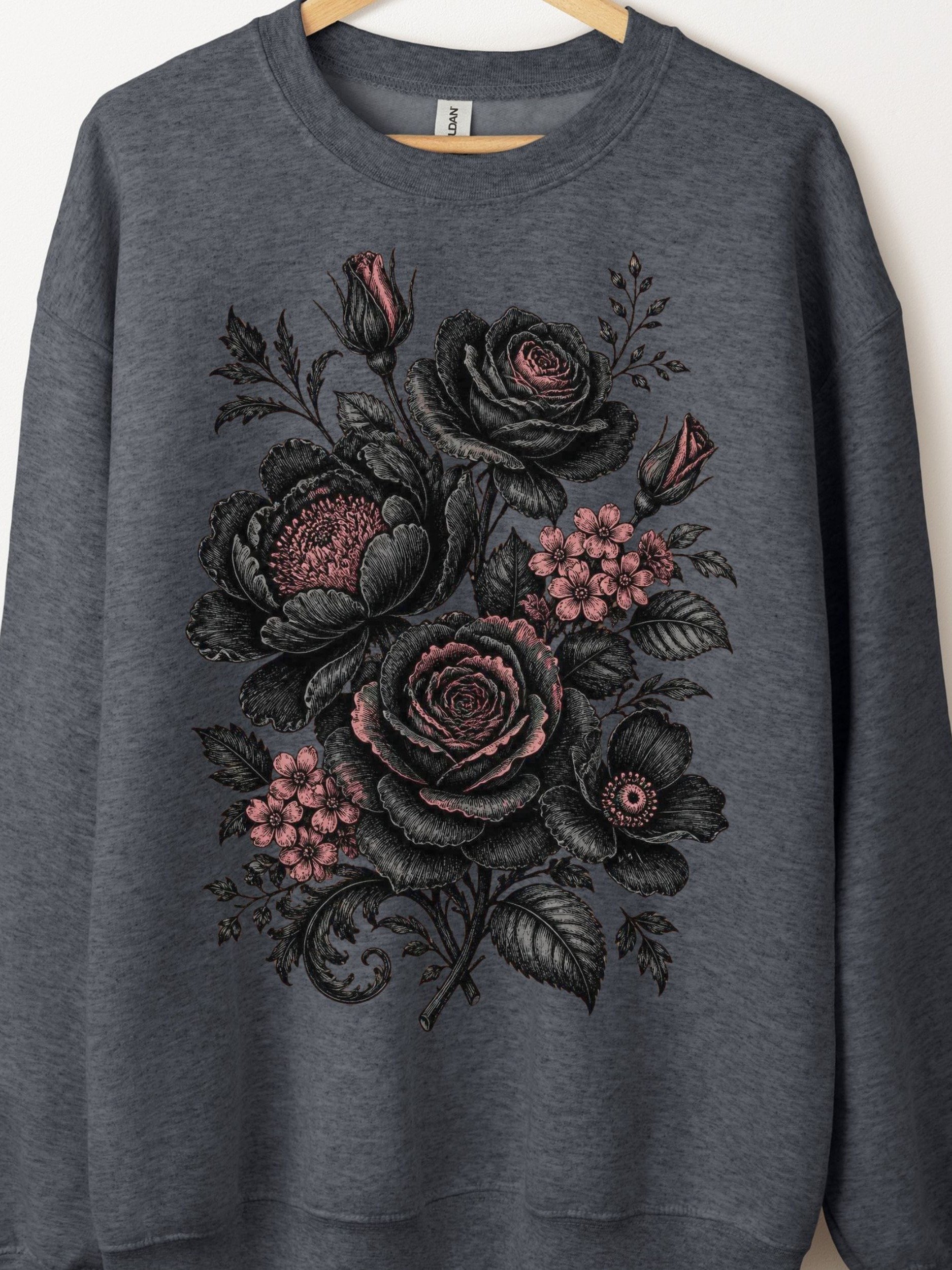 Midnight Bloom Crewneck, Victorian-Inspired Gothic Roses & Botanicals product image (1)