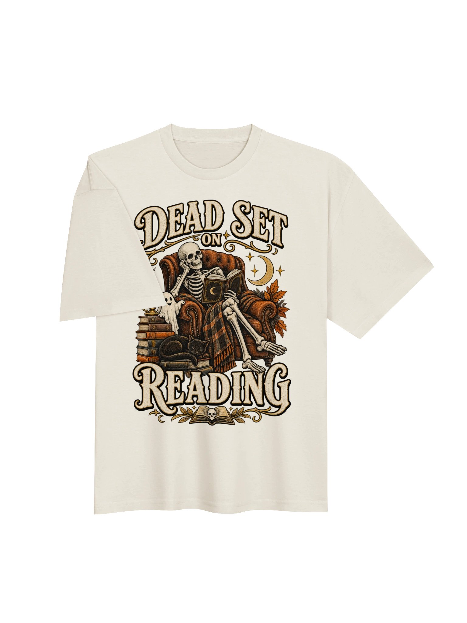 Dead Set on Reading Shirt | Skeleton Book Lover Tee | Spooky Reader Graphic T-Shirt product image (5)