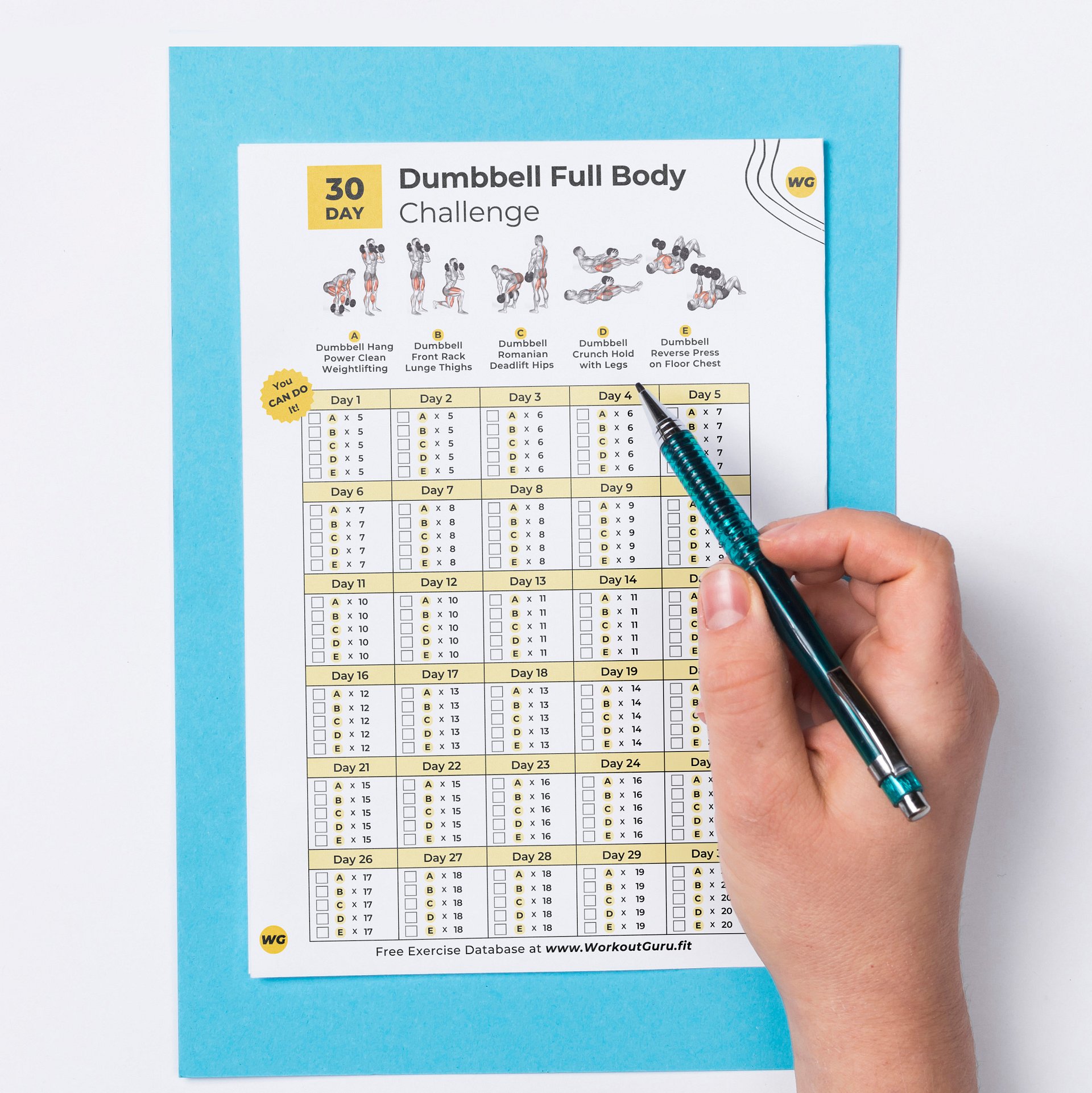 30 Day Dumbbell Full Body Challenge - Printable Workout Tracker product image (5)