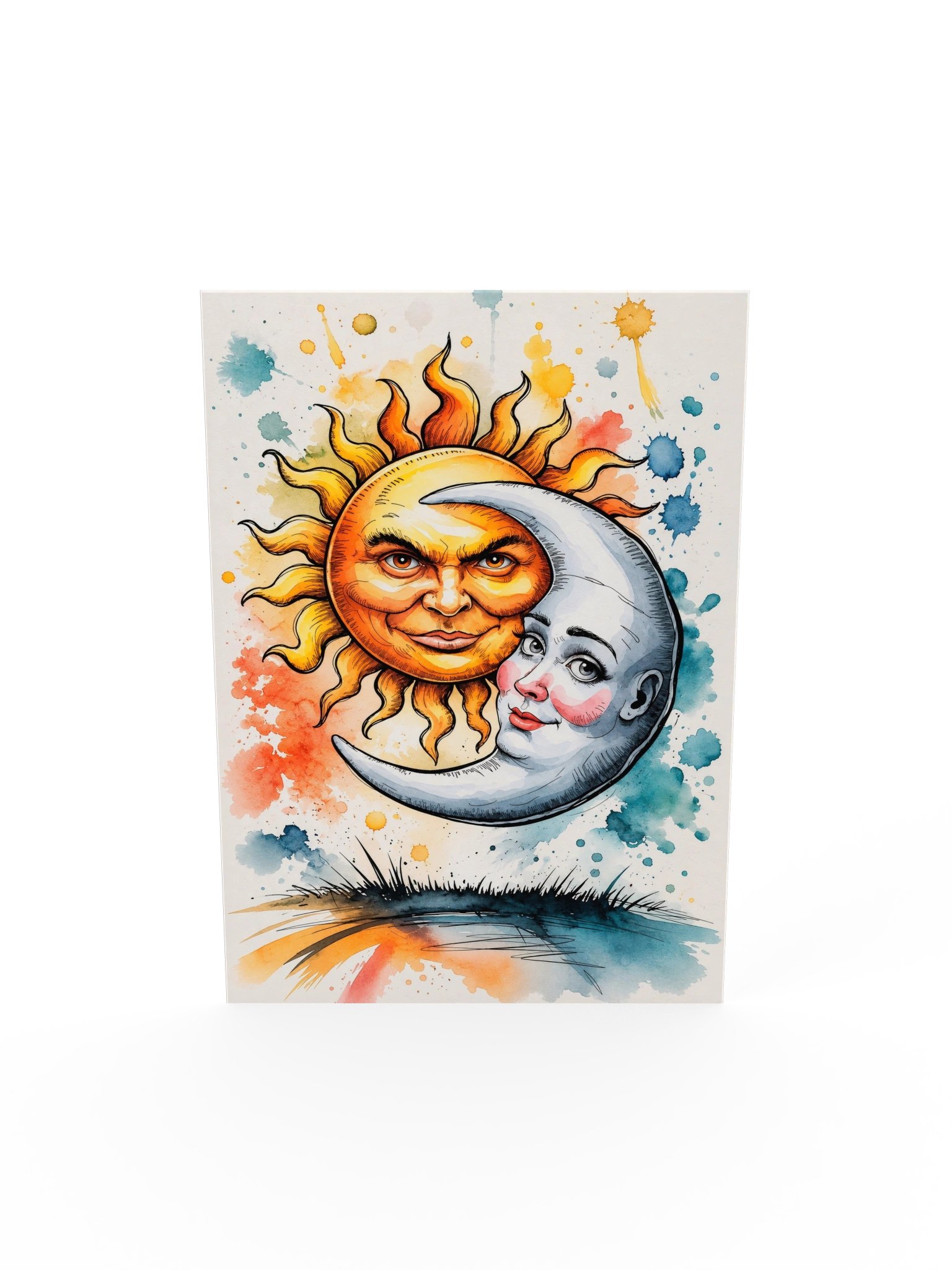 Celestial Mischief – Whimsical Sun & Moon - Watercolor Art Premium Poster product image (5)