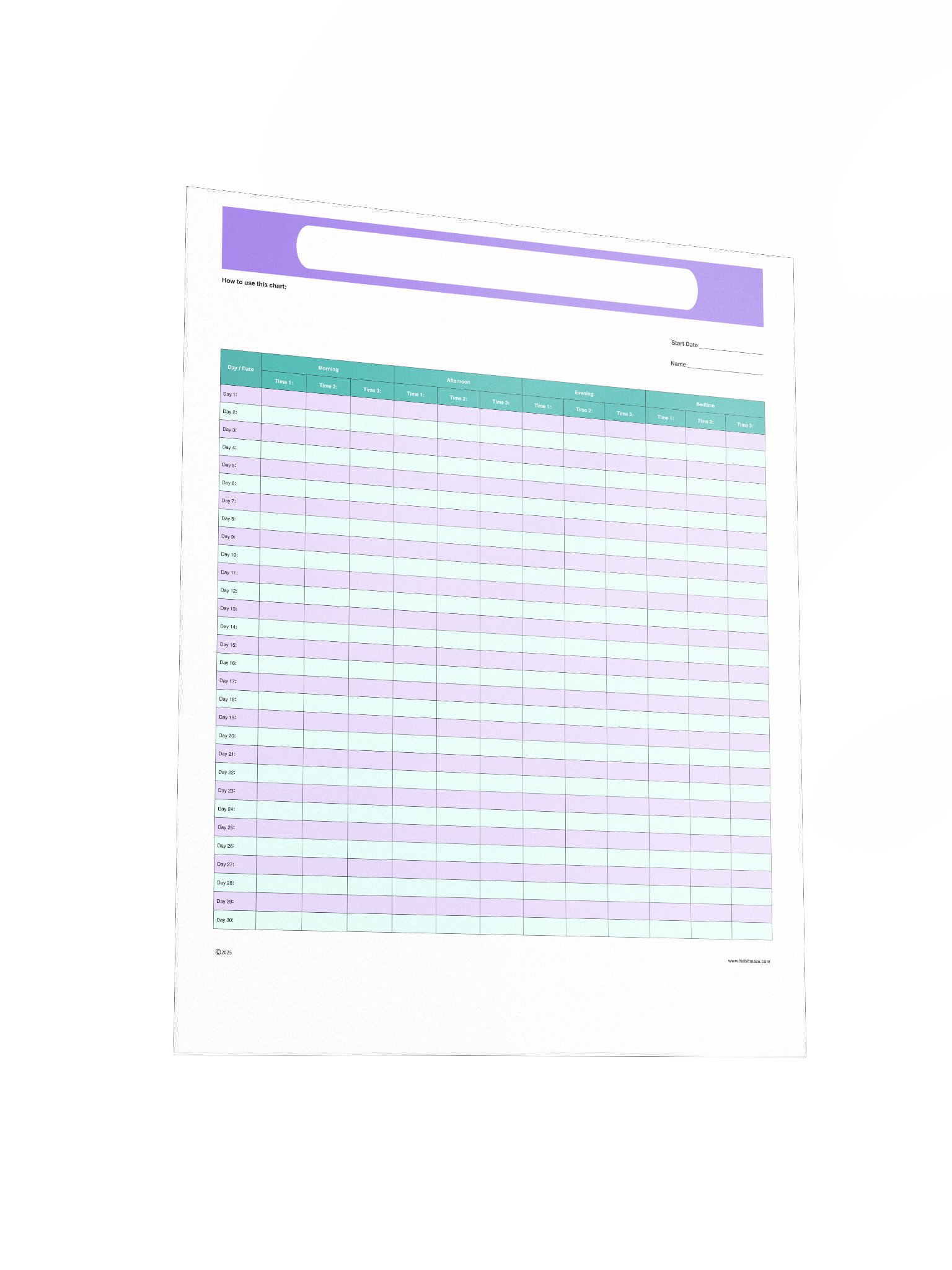 30 Day Blank Time Record Chart product image (4)