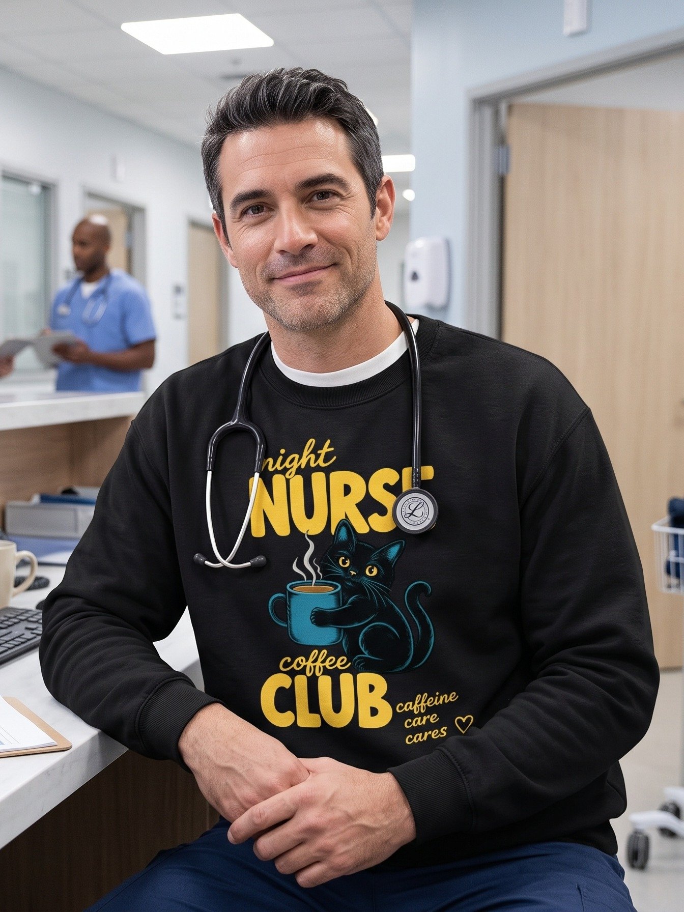 Night Shift Nurse Coffee Sweatshirt | Black Cat Nurse Gift product image (2)