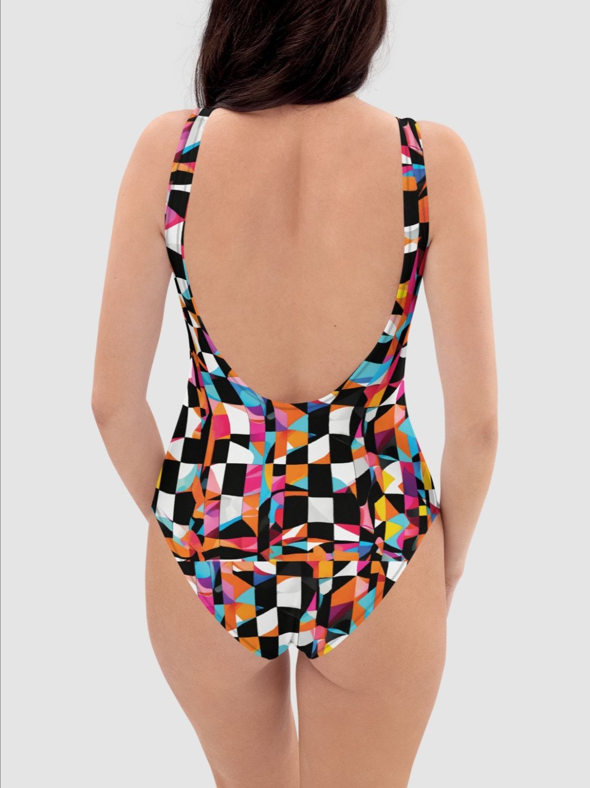One-Piece Swimsuit "Colorful Modern Abstract Checkered Art Printed" product image (6)