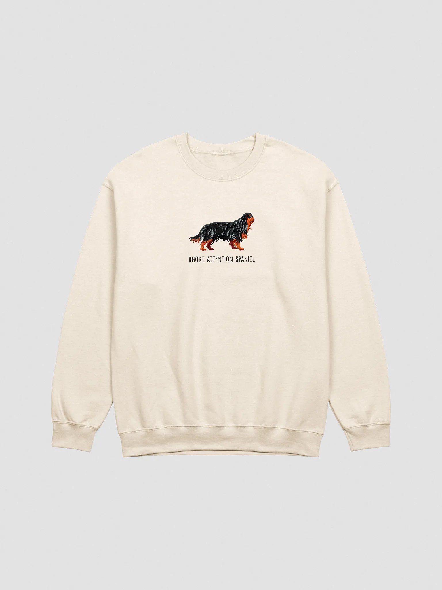 Short Attention Spaniel Sweatshirt (Embroidered) of a King Charles Spaniel(Black & Tan) product image (3)