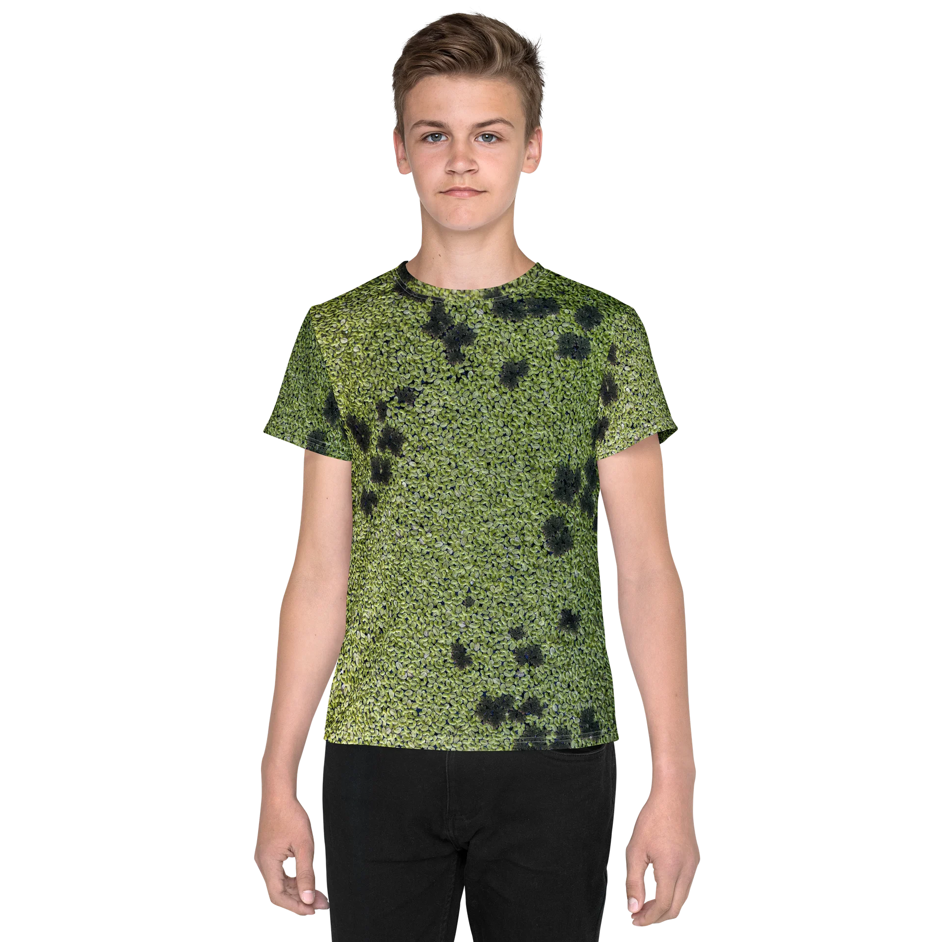 Verdant Life All-Over Print Youth Crew Neck T-Shirt | Kids Earthy Green Crew Neck Tee product image (1)