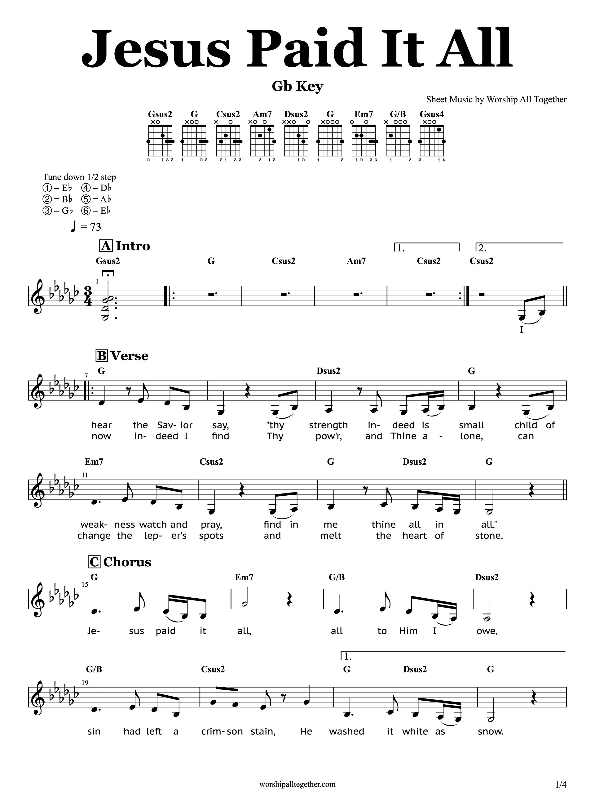 Jesus Paid It All - Kim Walker | Sheet Music, Chord, Lyrics product image (1)