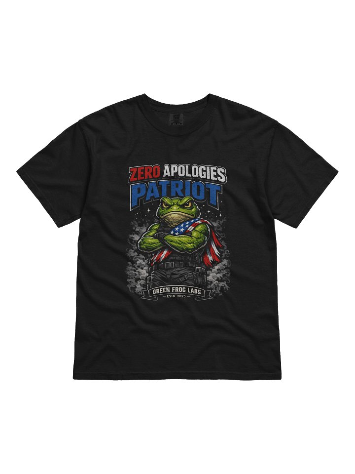 Patriot Frog T-Shirt - Zero Apologies American Flag Frog Black Tee product image (1)