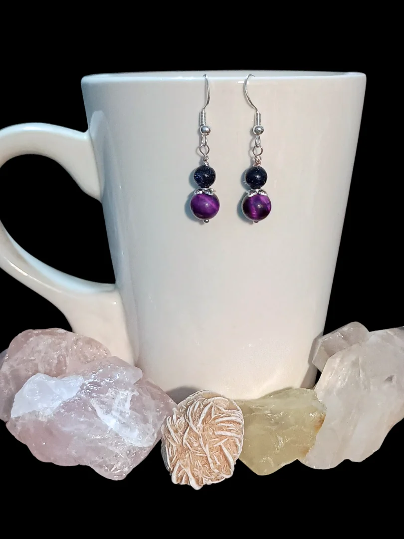 Blue & Purple lightweight Earrings | Hand-Crafted, Silver-Tone | "Moon Blossoms" product image (2)