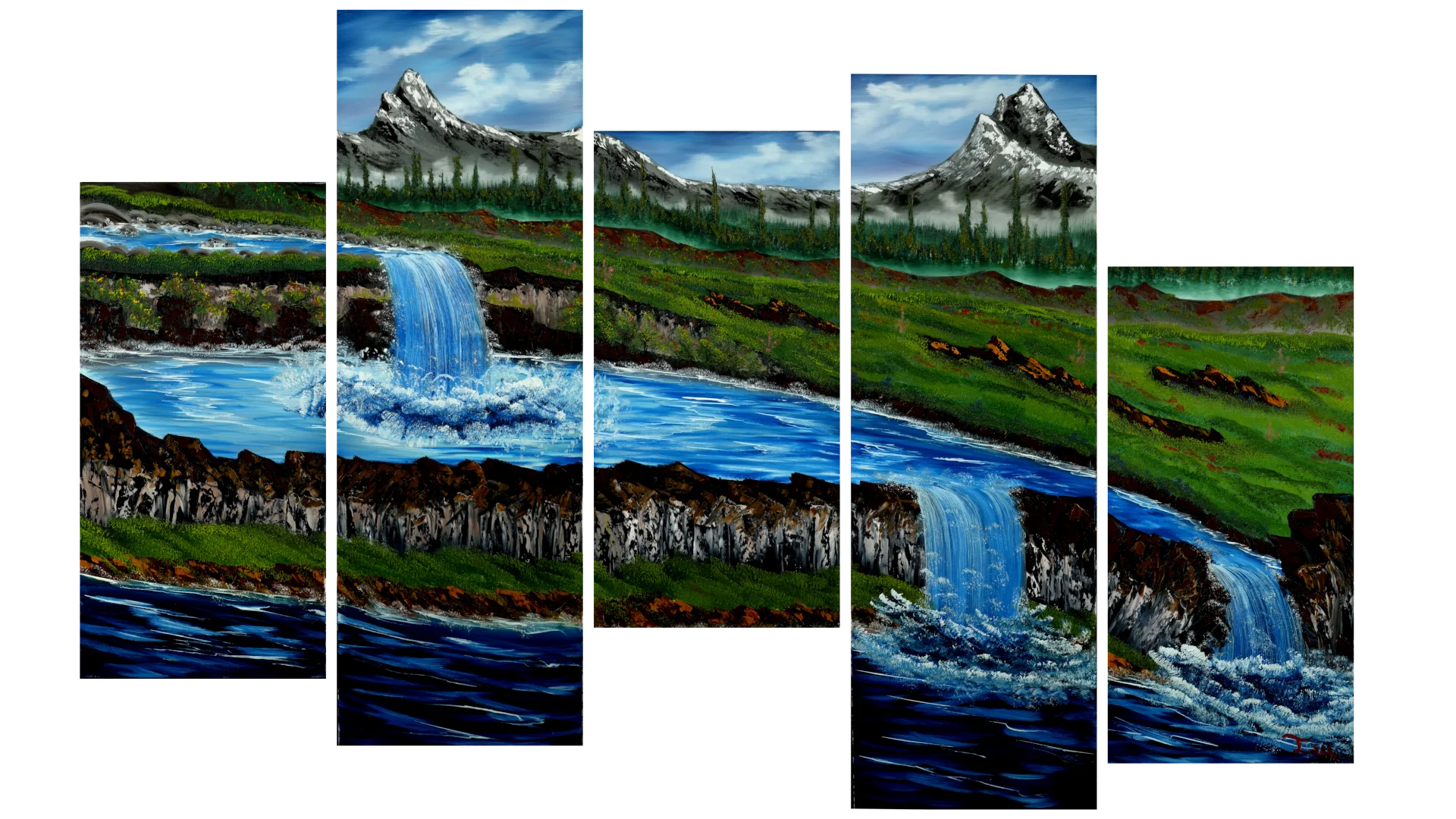 The Mountains Waterfall (Original) Multi Canvas (3) 12x24 | (2) 12x36 product image (1)