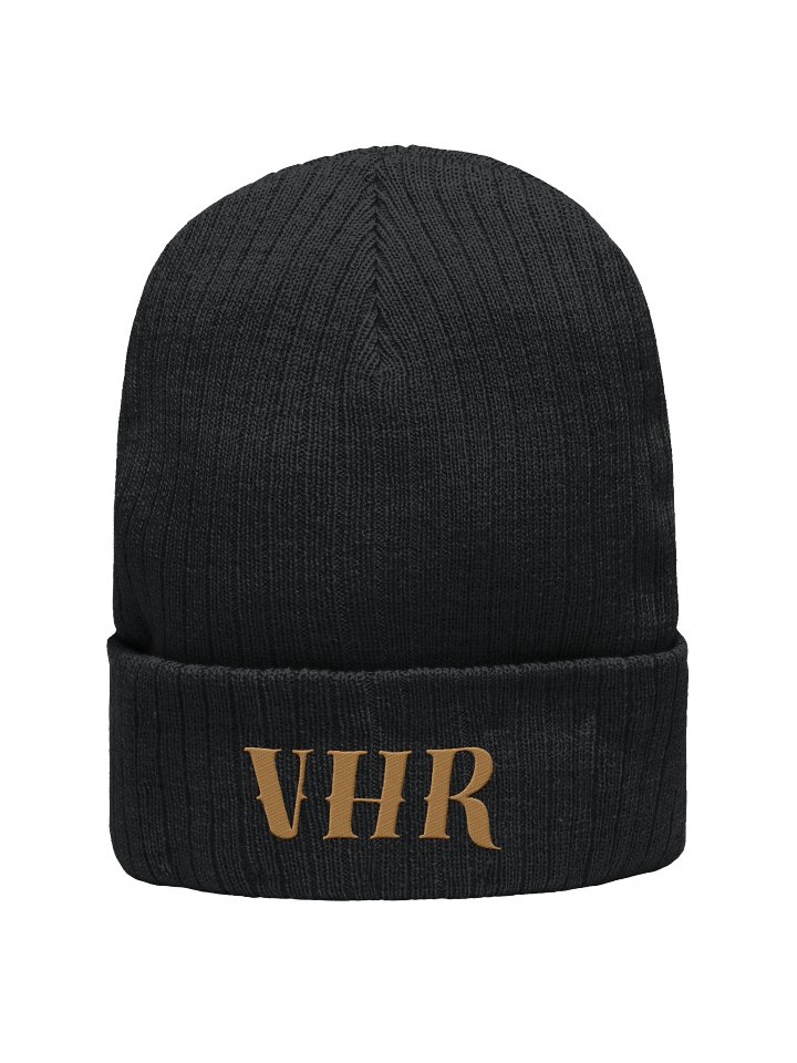 Black Ribbed Beanie – Gold VHR Embroidered product image (1)