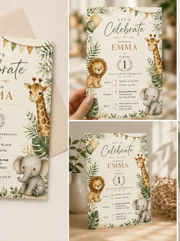 Safari zoo Birthday Invitation Template for kids product image (4)