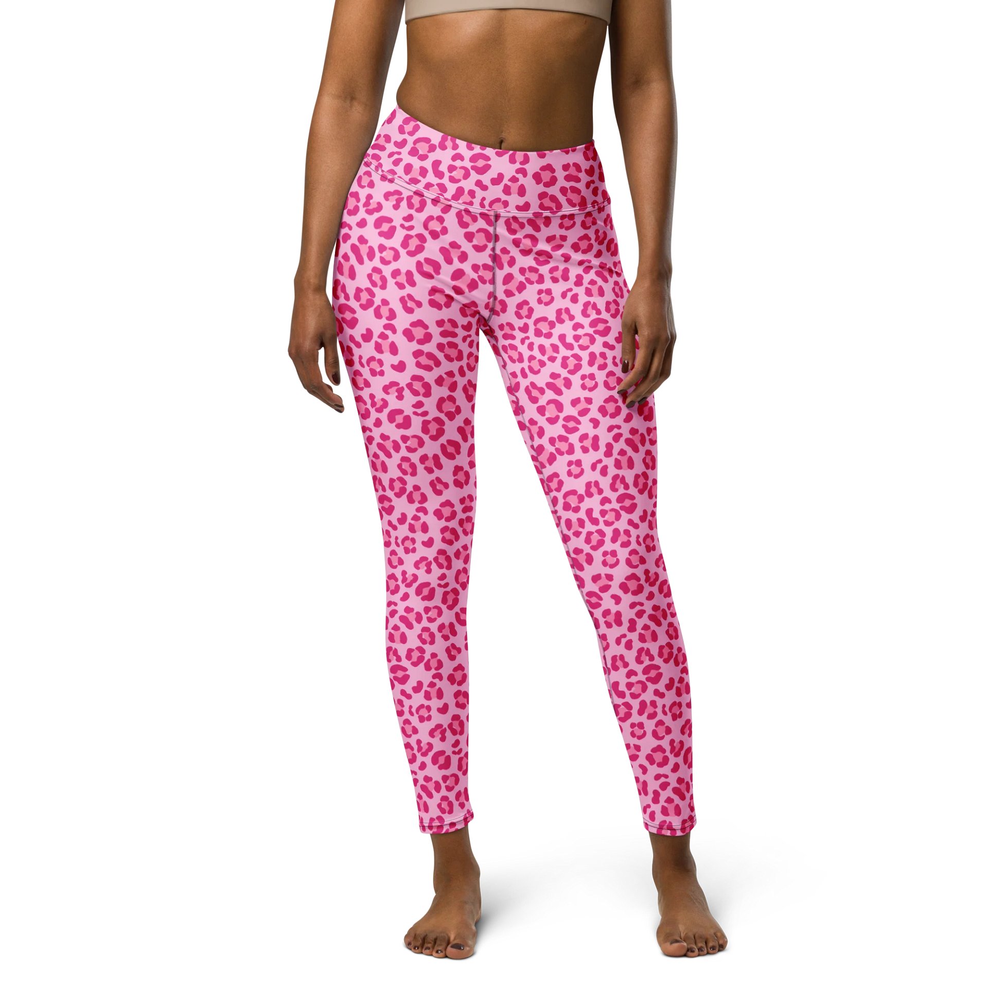 Stylish Custom Yoga Leggings with Cute Pink Leopard Print Design product image (1)