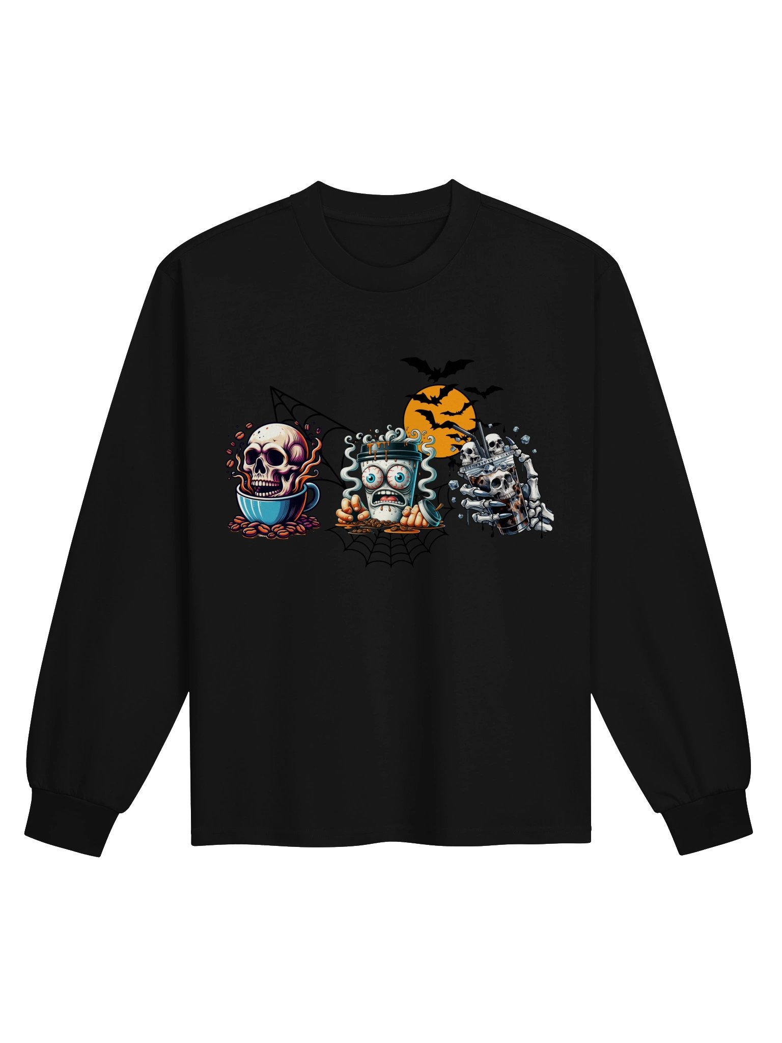Halloween Coffee Unisex Premium Heavyweight Long Sleeve Shirt – Spooky Skull Graphic product image (5)