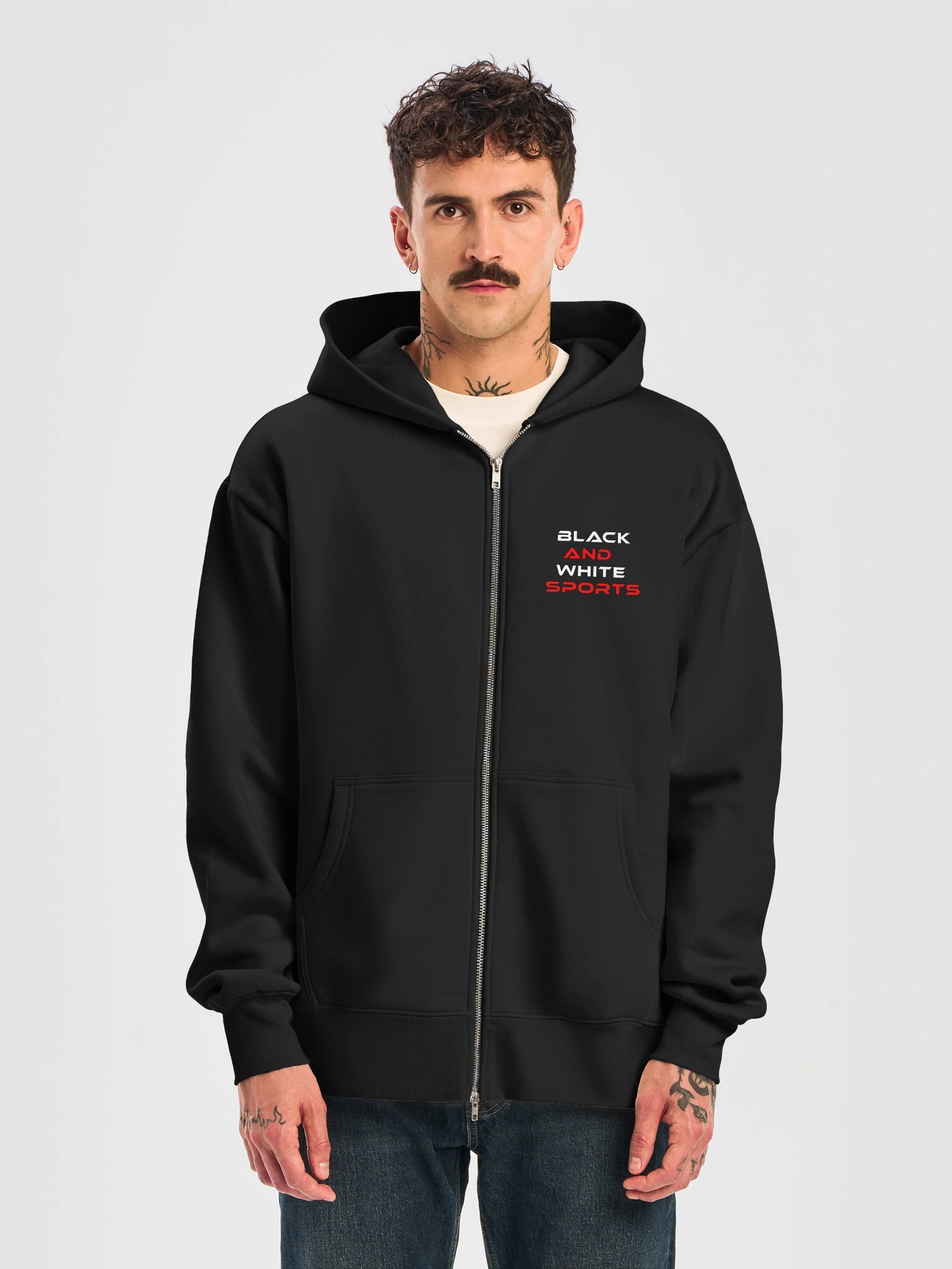Black and White Sports Zip Up Hoodie product image (1)