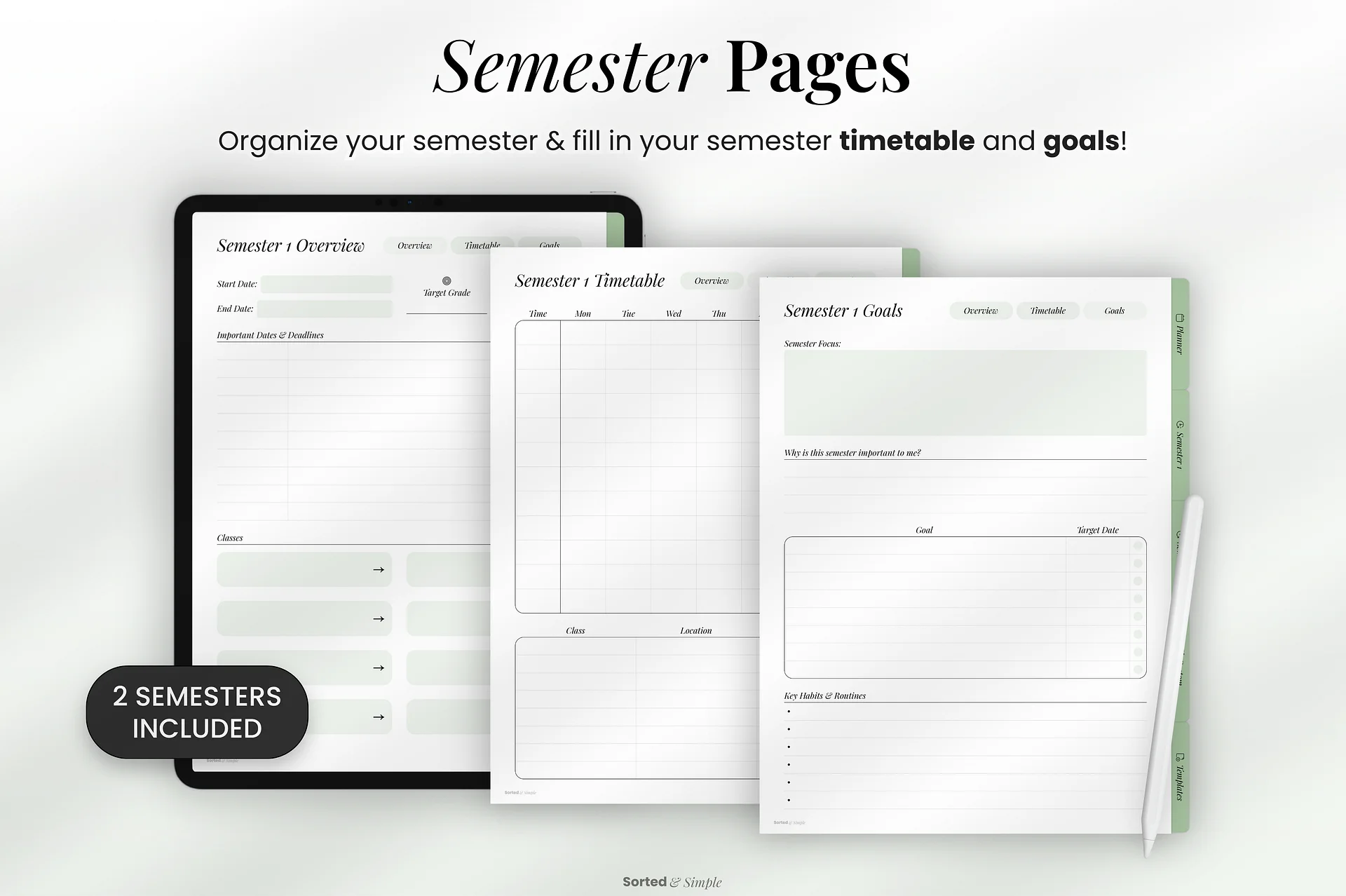 2026/2027 Mid-Year Student Digital Planner Portrait - Matcha Green product image (4)