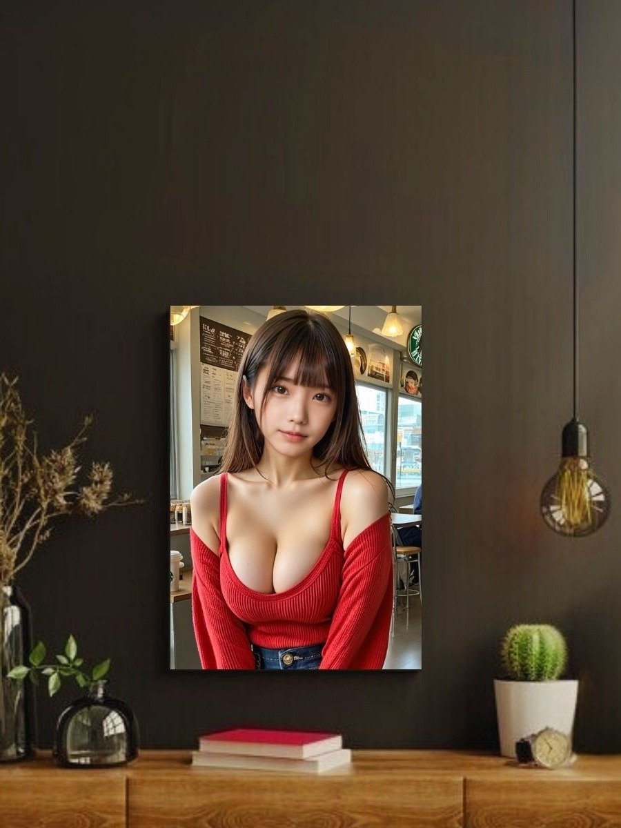 Kawaii Red Top Girl 8x10 Metal Wall Art – Cafe Model Metal Poster Print product image (2)