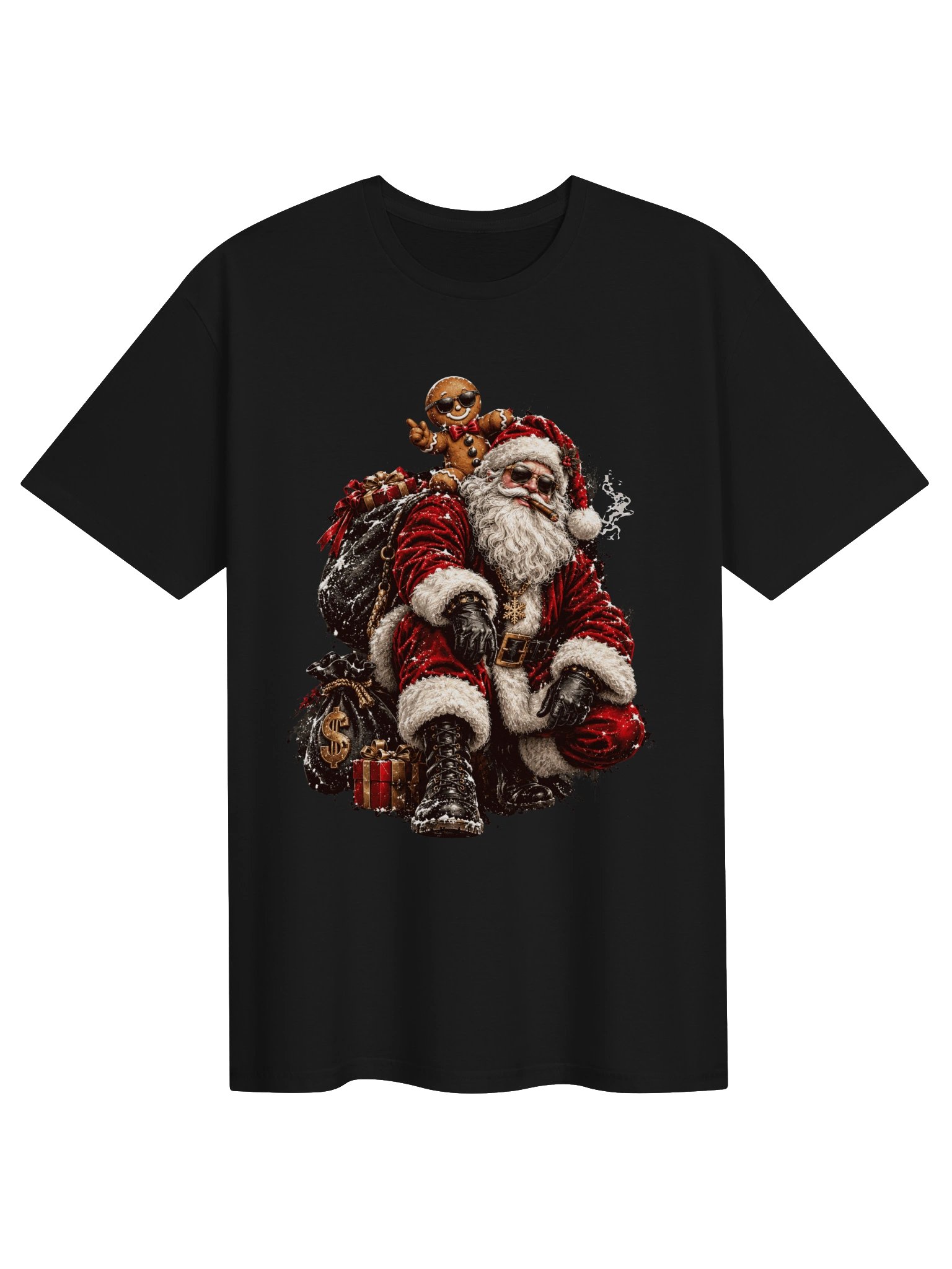 Vintage Gingerbread Santa Christmas T-Shirt, Edgy Holiday Graphic Tee (Unisex) product image (4)