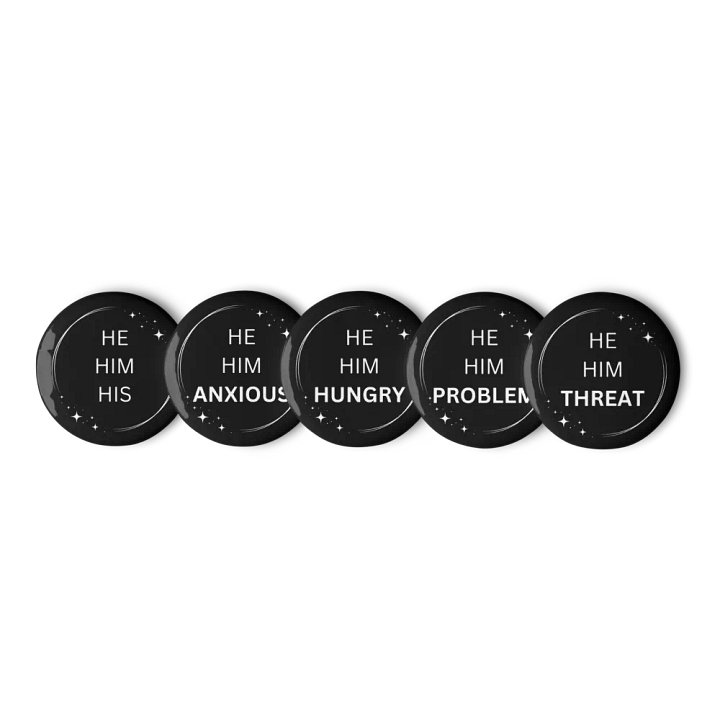 He/Him Pronoun Pins - White on Black product image (2)