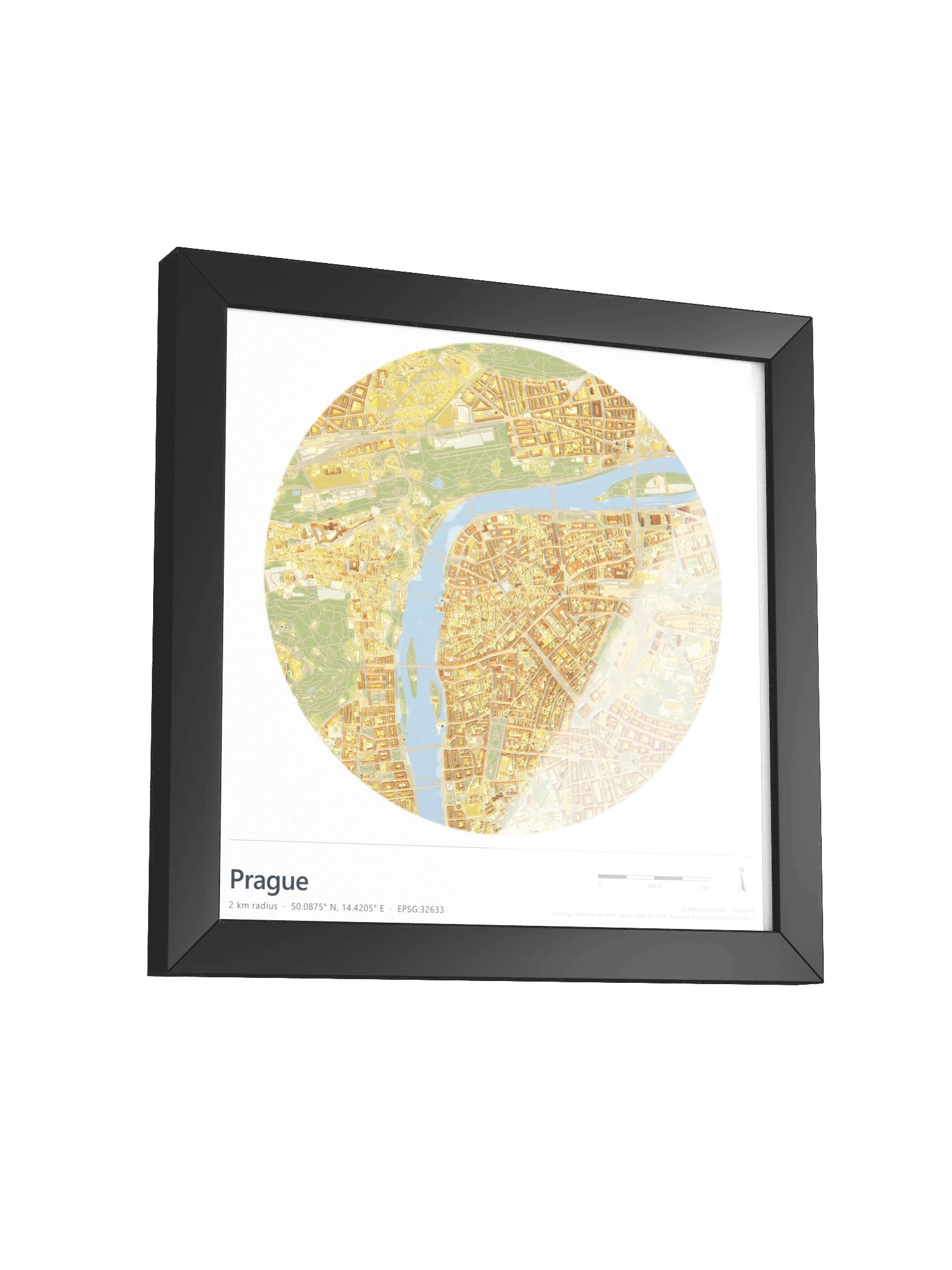 Prague — Path-Traced 3D Orthophoto City Map · Framed Matte Poster product image (3)