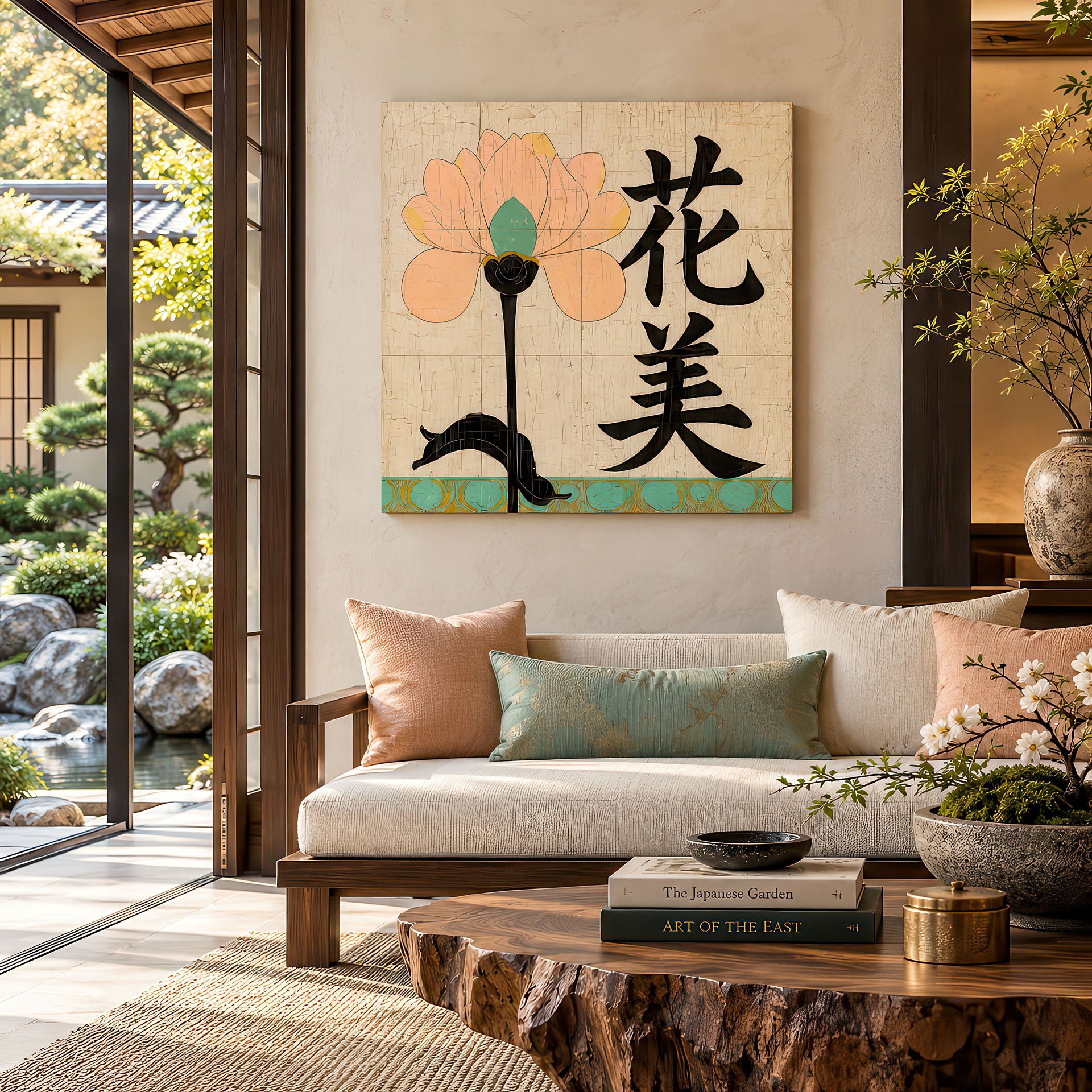 The Jade Lotus | Japanese Birch Wood Art Panel | Wall Decor | 24×24″ (60x60 cm) product image (5)