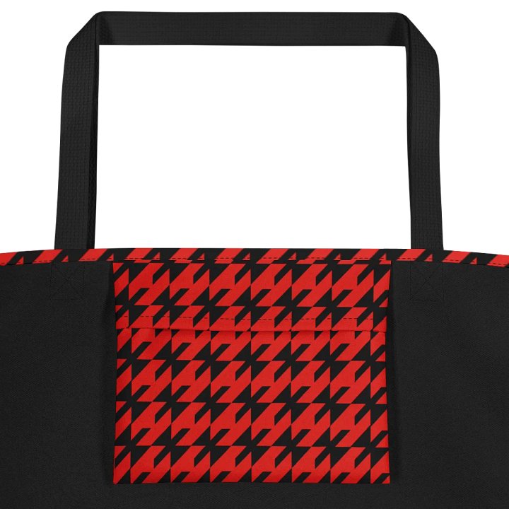 Red Houndstooth All-Over Print Tote Bag With Pocket product image (2)