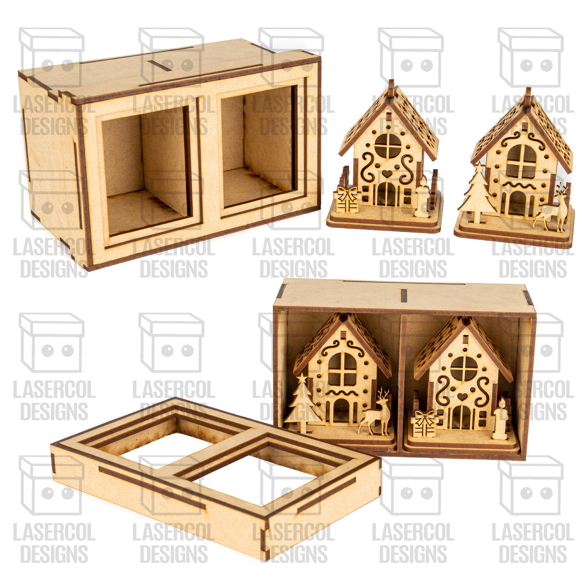 Christmas Houses Ornaments Boxes Set 2 (8 Houses Styles) - Laser Cut Files product image (4)