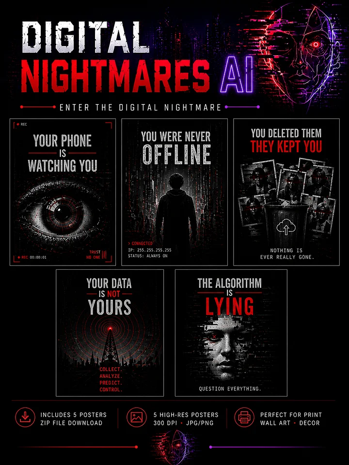 AI Horror Posters Pack – Cyberpunk Wall Art | Digital Nightmares Vol.1 product image (1)