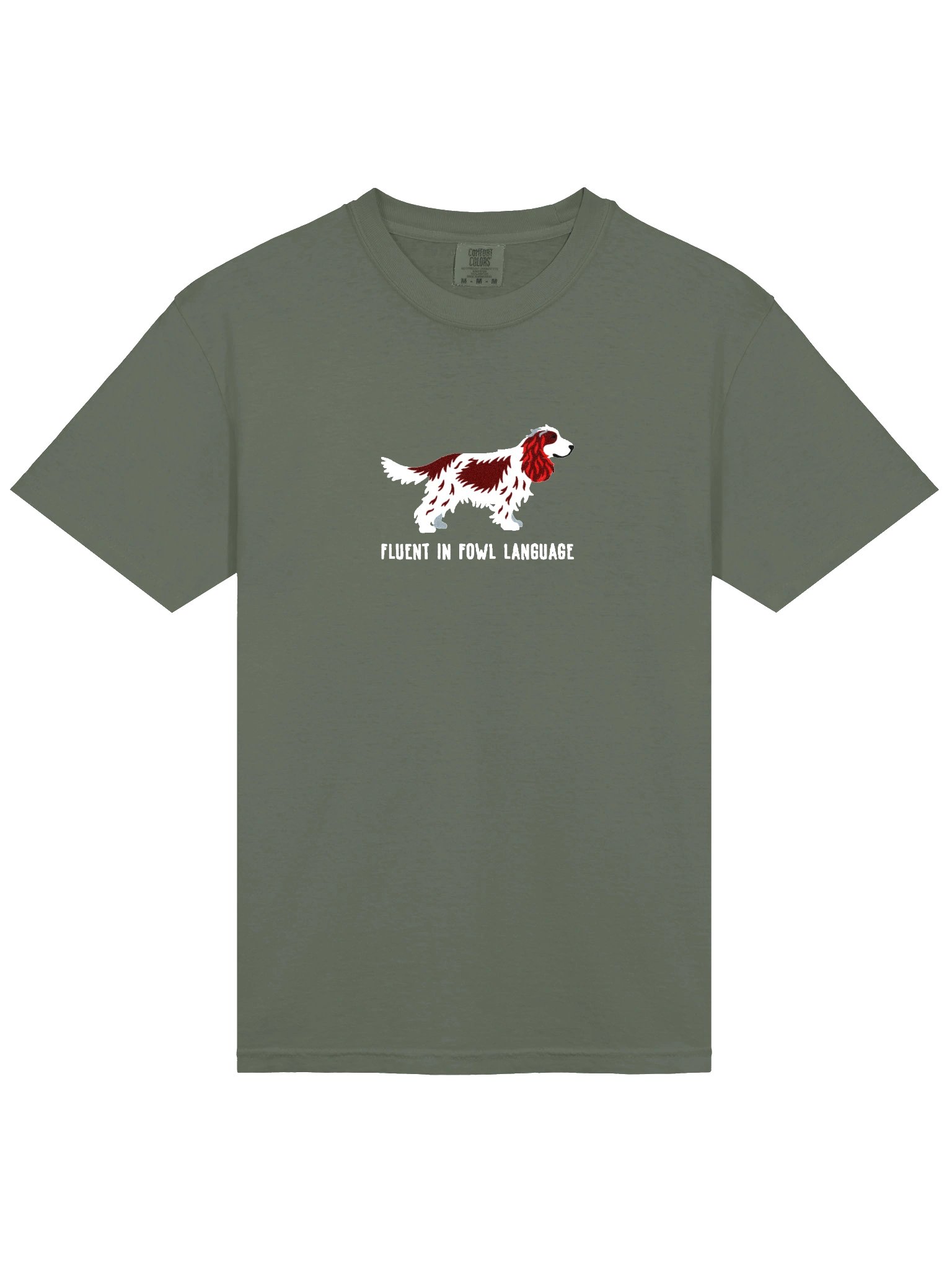 Fluent in Fowl Language T-Shirt(Embroidered) of an English Cocker Spaniel(Liver & White) product image (6)