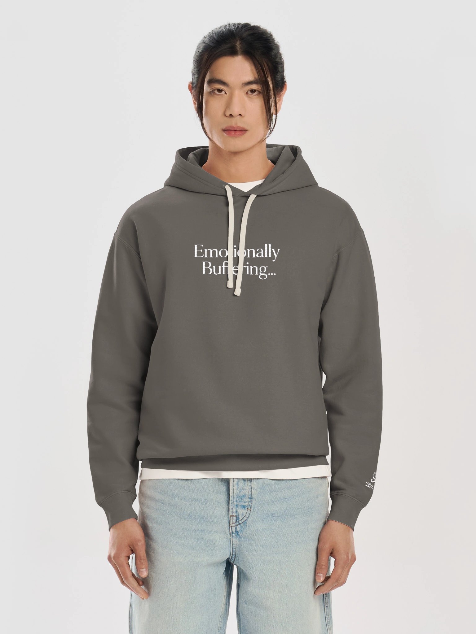 “Emotionally Buffering...” — Unisex Garment-Dyed Fleece Hoodie product image (1)