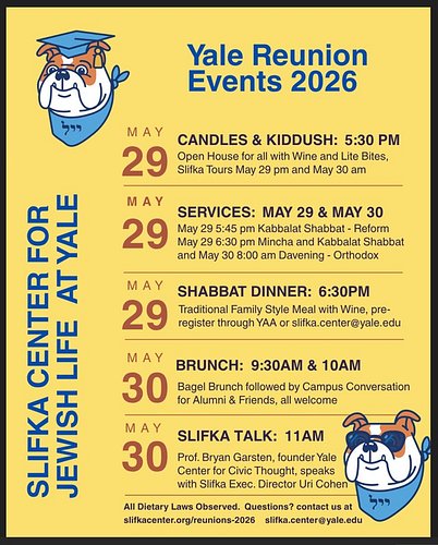 Shabbat Dinner reservations are still available by writing slifka.center@yale.edu⁠
⁠
#Yale #Reunions #JewishLife #Hillel #New...
